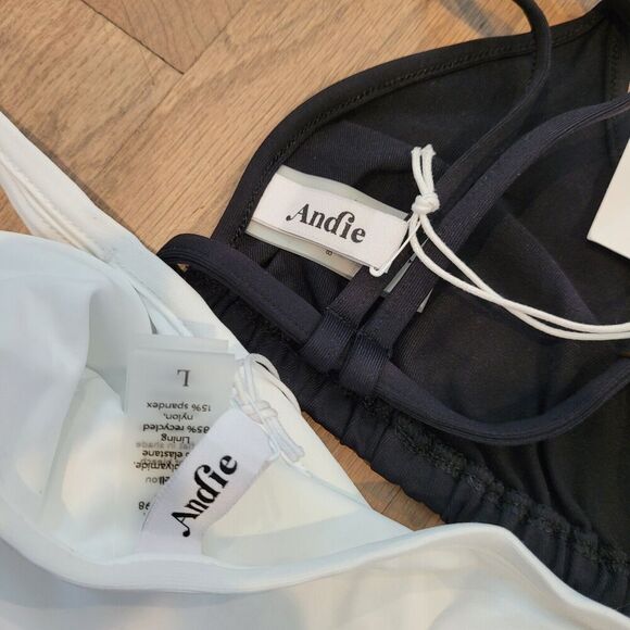 NWT Andie Swim 2 piece cannes bikini Swimsuit black white sz Large bottom top - Picture 5 of 7